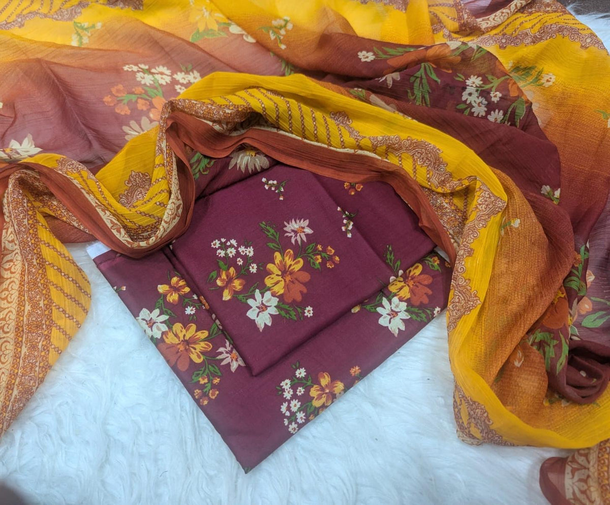 Lawn Printed Chiffon Dupatta 3Piece D-011