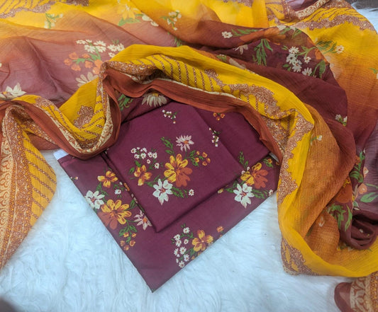 Lawn Printed Chiffon Dupatta 3Piece D-011