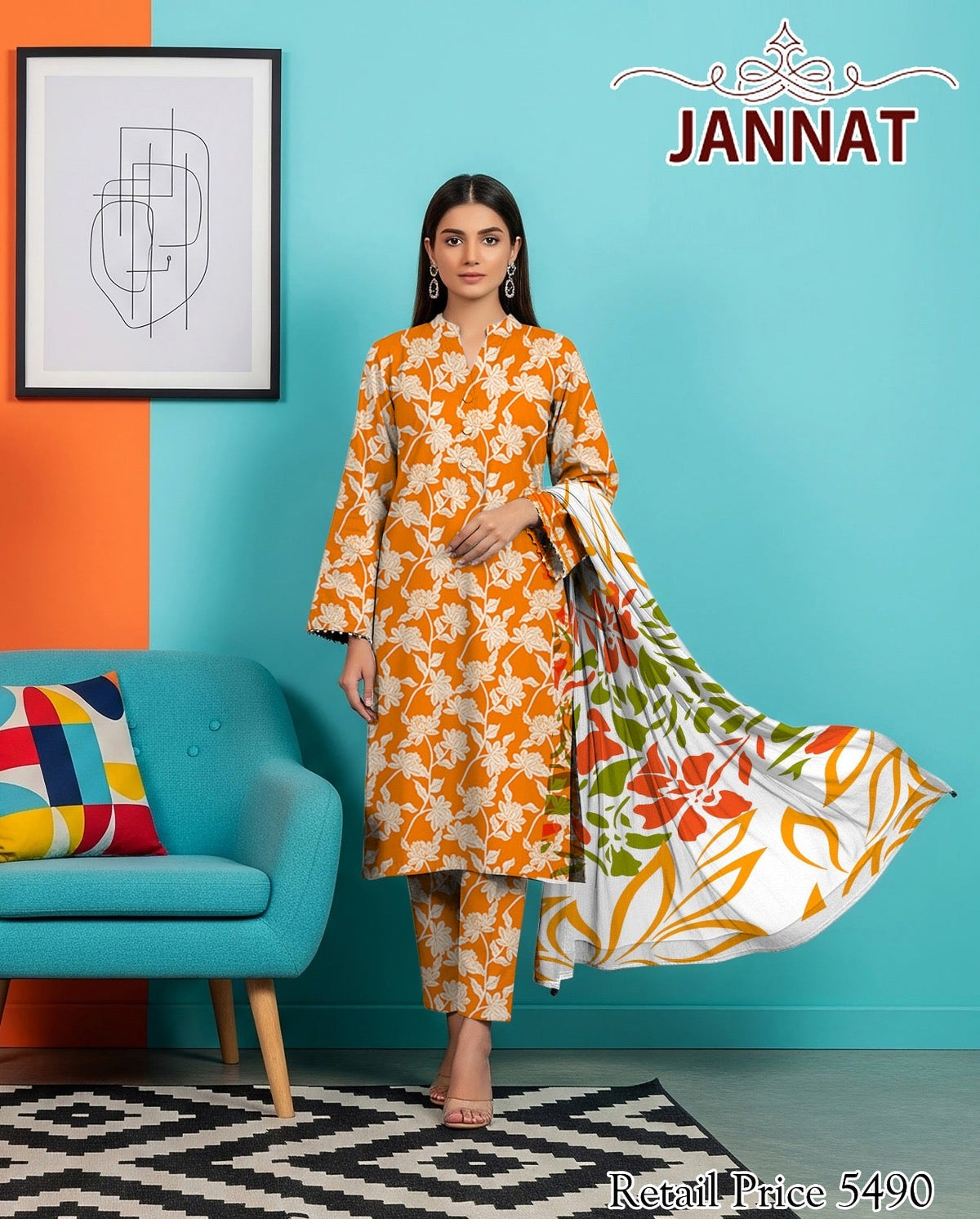 3PC LAWN BY JANNAT