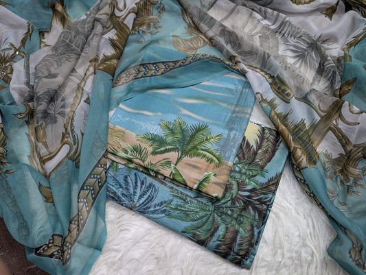 Lawn Printed Chiffon Dupatta 3Piece D-030