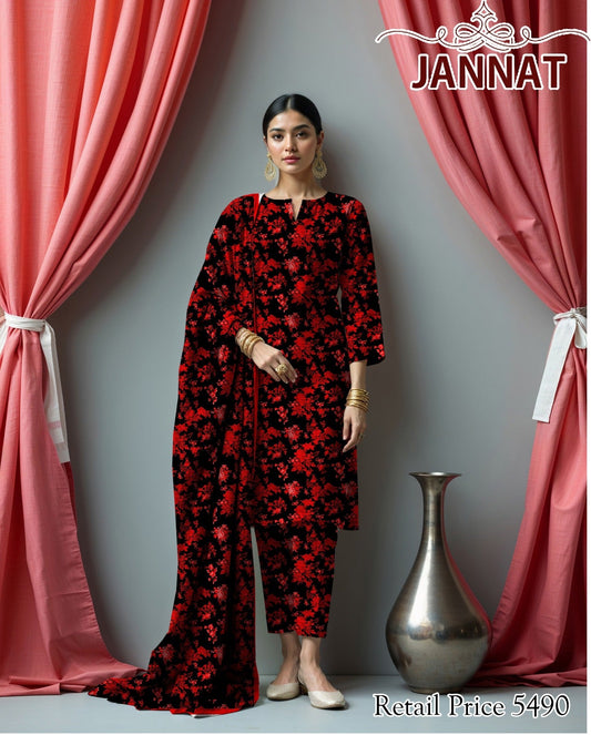 3PC LAWN BY JANNAT