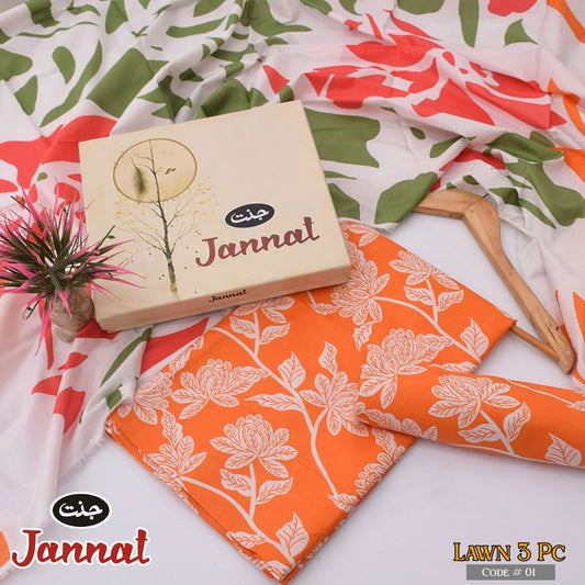 3PC LAWN BY JANNAT